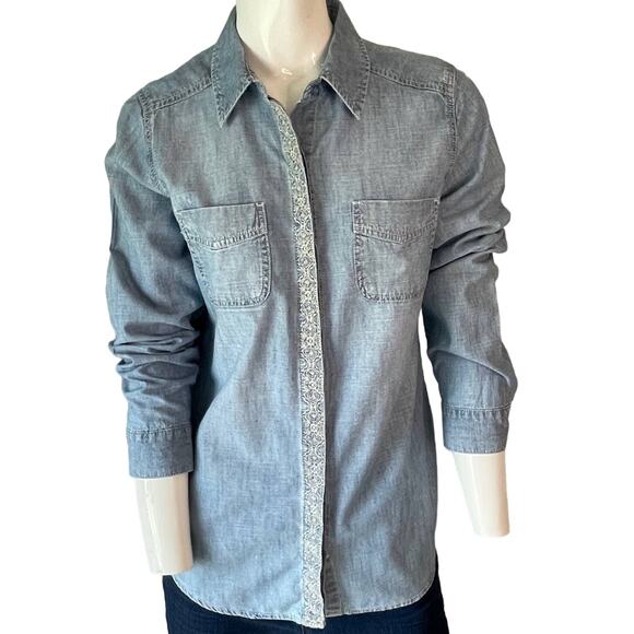 CHICO'S Denim Shirt Size 0 or US Small Button Down Y2K Embroidered - Picture 4 of 11